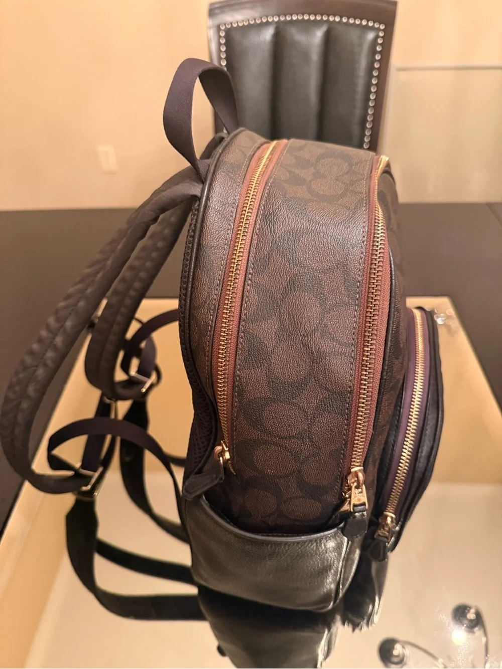 Coach Dark Brown Signature Mini Backpack with Gold Hardware